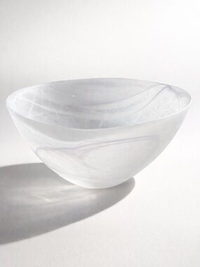 Arda Hand-Blown White Swirl Glass Alabaster Decorative Bowl made in Turkey